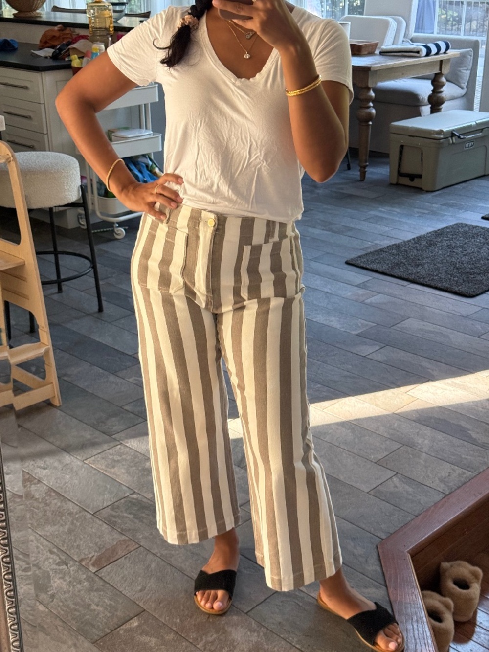 Wide leg striped pants